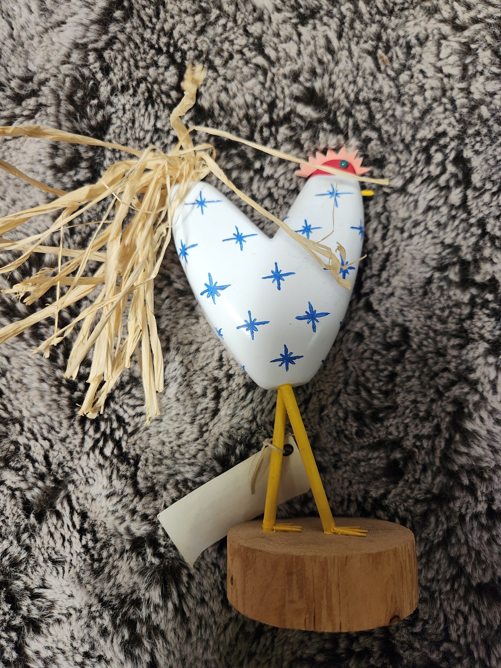 Native White & Blue Star Pattern Chicken Figurine by